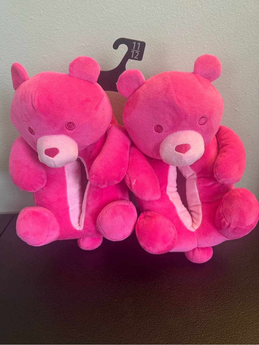 Kids Pink Plush Teddy Bear Slippers Size 11-12
